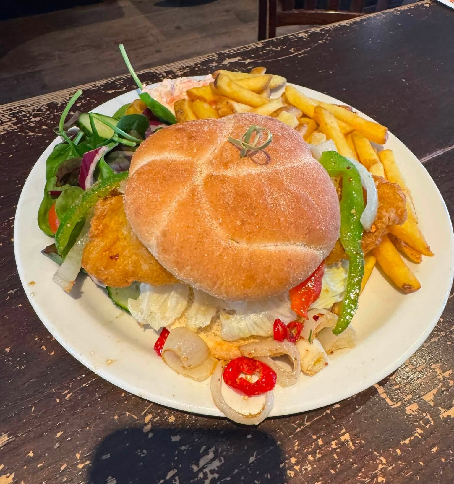Burger and chips at Papa Jacques